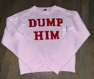 NWT Dump Him Graphic Knit Sweater Pink Long Sleeve Women’s XS thumbnail 1