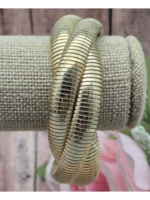 Gold Tone Triple Snake Chain Bracelet Intertwined Statement Chunky thumbnail 7