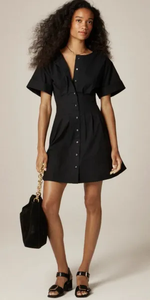J. Crew Wren Mini Shirt Dress Cotton Blend Poplin Pleated Black $158 NWT Size 14 thumbnail 1