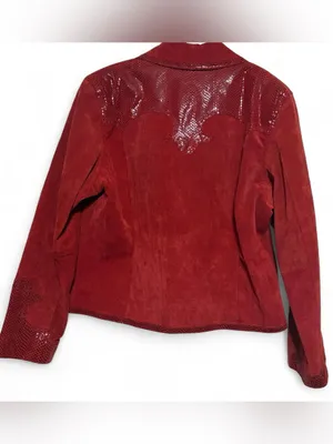 Women's Red Suede Leather Blazer Jacket Size XL thumbnail 3