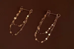 18K Gold Plated Gold Chain Tassel Dangle Drop Earrings for Women thumbnail 3