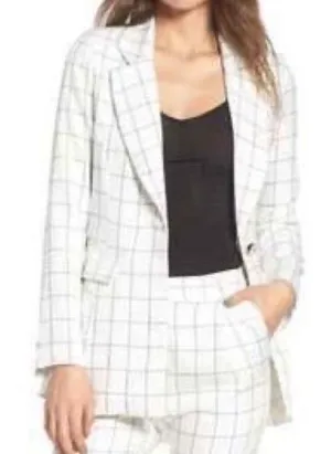 House of Harlow x Revolve White Plaid Tweed Office Siren Classic Blazer NWT M thumbnail 1