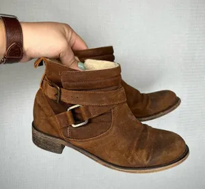 SUNDANCE size 7 Brown Ankle Boots‎ Buckle Detail 37 Fur Lining, Stylish & Warm thumbnail 1