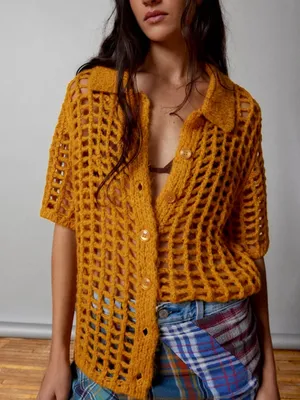 Urban Outfitters BDG Osaka Open-Knit Polo Sweater thumbnail 1