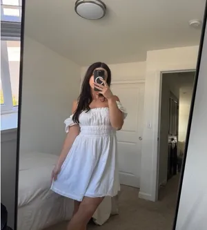 Bp white off the shoulder smocked bodice dress thumbnail 4