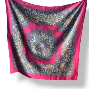 Vintage Silk Paisley Printed Scarf Red Blue Medallion Made In England Equestrian thumbnail 4