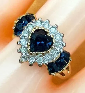 Vintage Nolan Miller Sapphire Blue Heart Crystal Ring Gold Tone thumbnail 1