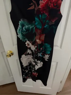 Black Floral Bodycon Dress Size 6 thumbnail 8