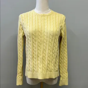 L.L.Bean‎ Cable Knit Crewneck Sweater Yellow Cotton Size Small Preppy Cottage thumbnail 2