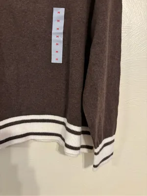 Old Navy Brown Cream V-Neck Varsity Stripe Sweater M NWT thumbnail 7