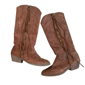 Womens Brown Faux Leather Fringe Tassel Western Cowboy Boots Size 7M thumbnail 1