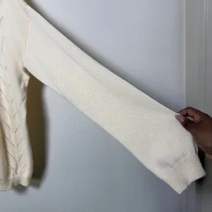 NEW Lulus Women Cotton Sweater XL Cream Pointelle Chevron Knit Oversized Light thumbnail 2