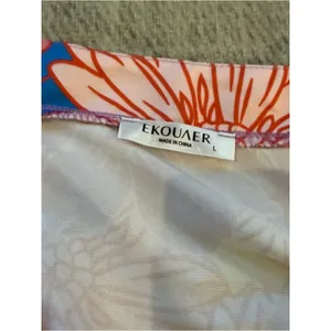 Ekouaer Pink Tropical Floral Button Up Shorts Two Piece Set L thumbnail 4