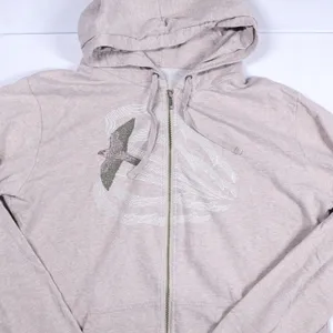 Patagonia Zip Up Hoodie Women XL Tan Bird Graphic Organic Cotton Fleece Jacket thumbnail 6