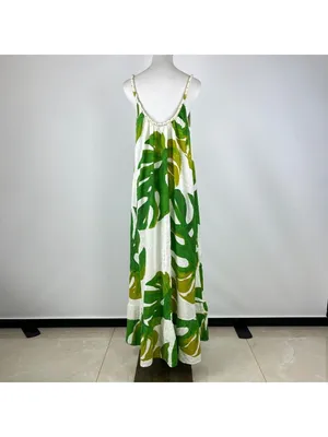 NWOT Farm Rio Linen Blend Green Leaf Print Sleeveless Maxi Dress Size XS thumbnail 7