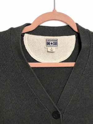 Y2K Converse One Star Varsity Stripe V-Neck Cardigan Size Small Gray thumbnail 2