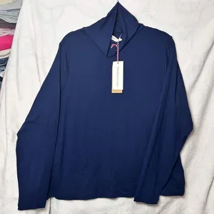 Woolovers Slim Polo Neck Top in Navy Blue Size‎ XL thumbnail 1
