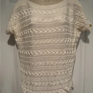 Ralph‎ Lauren Inspired Cable Knit Sweater Top Cream Coastal Grandma Quiet Luxury thumbnail 1