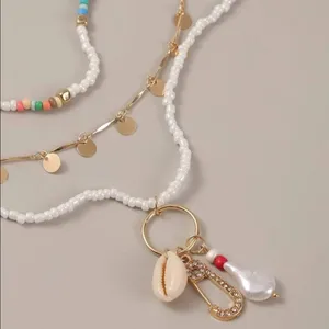 Beachy Bohemian Hippy seashell & pearl necklace set thumbnail 3