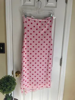See You Monday Pink Coquette Cottagecore with Red Polka Dot Midi Strapless Dress thumbnail 4