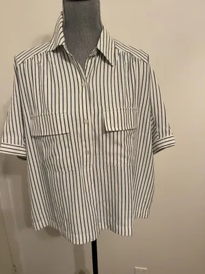 Max Studio White Shirt with Vertical Black Stripes Size L thumbnail 1