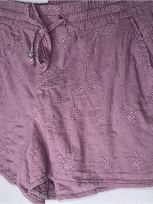 anthropologie hei hei Purple Embroidered‎ Pull On Drawstring Shorts Size Small thumbnail 3