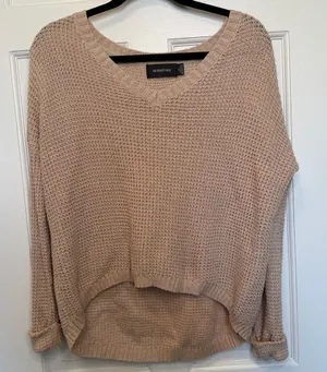 MINKPINK Revolve Beige Waffle Knit High Low Oversized Sweater Size XS‎ thumbnail 1