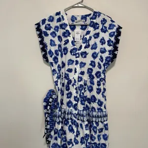 Abercombie NWT Blue Patterened Tiered Midi Tie Waist Shirt Dress Small Petite thumbnail 2