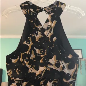 OUTBACK RED Floral Halter‎ Neck Knee Length Dress Women's Black Tan White Size 8 thumbnail 2