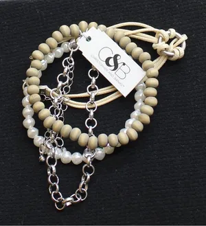 NWT Christopher & Banks Bead Cord Chain Bracelets Tan Brown / White 7" + 3" thumbnail 1