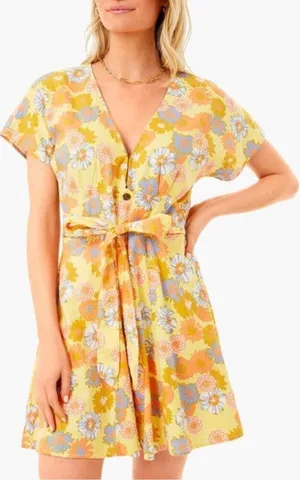 Marine Layer Camila Dress V-Neck A-Line Mini Yellow Vintage Floral Print Small‎ thumbnail 1