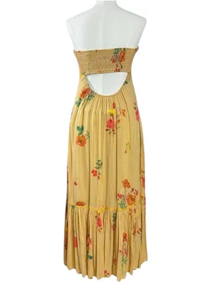 Free People Bohemian Rosie Posie Strapless Midi Dress Yellow Floral Size Small thumbnail 7