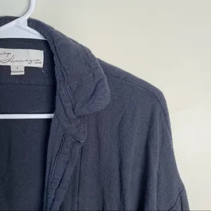 Vintage‎ Havana Sweater Jacket Dark Navy Blue Striped Sleeves Draped Tie Soft thumbnail 2