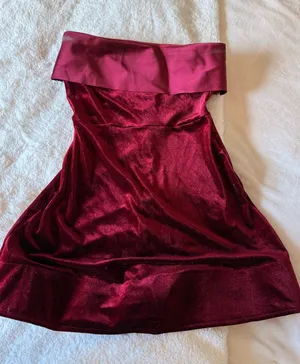 Amazon Velvet Red Foldover Strapless Dress thumbnail 1