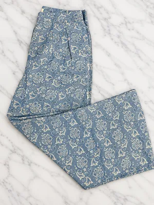 Umgee High Waisted Wide Leg Blue & White Paisley pants thumbnail 1