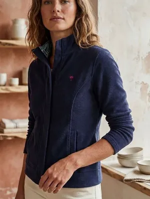 Lilly Pulitzer navy blue full zip up fleece jacket pockets preppy collar small thumbnail 1