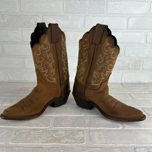 Justin Boots Cowboy Boots Bay Apache Womens Girls 5 Brown‎ Leather Western Embroidered thumbnail 10