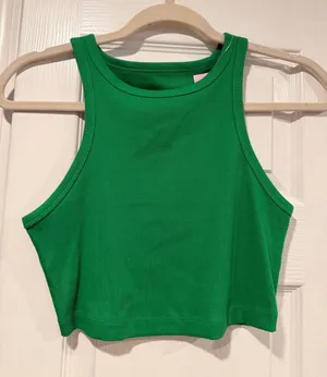 NWT Wild Fable Size S Green Ribbed High Neck Cropped Racerback Stretch Tank Top thumbnail 1