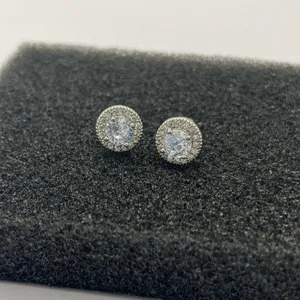 925 Silver Plated CZ Cubic Zirconia Stud Earrings for Men Women,Unisex Punk Hip Hop Earrings thumbnail 4