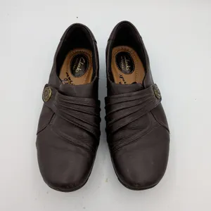 Clarks Artisan Womens 7.5M Brown Leather‎ Ruched Slip On Loafers 26102320 thumbnail 4
