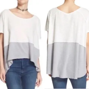 Free People We the Free Gray & Ivory Midnight Colorblock High‎ Low T-Shirt XS thumbnail 2