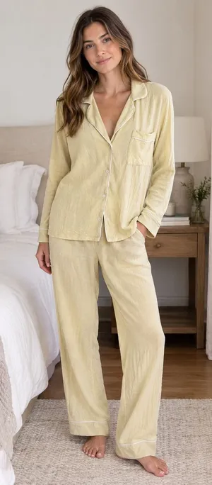 Eberjey Pajama Set Modal Womens S Yellow Gisele Long Sleeve Button Front Piping thumbnail 1