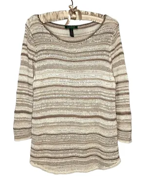 LRL Ralph Lauren Sweater Top XL Neutral Loose Knit Tunic Top Cotton Blend Beachy thumbnail 1