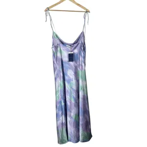 NWT Skies Are Blue Watercolor Abstract Slip Dress Purple Satin Cowl Neck Size XL thumbnail 4