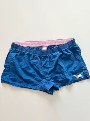 VTG RARE Victoria’s Secret Pink Blue Love Pink Dog Logo Blue Sleep Boxer Shorts thumbnail 3