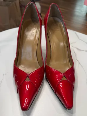 Stuart Weitzman Red Patent Pointed-Toe Pumps with V-Cut thumbnail 1