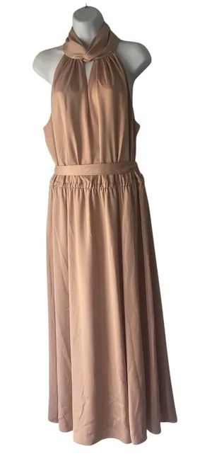 Anne Klein NWT Size Large Dusty Rose‎ Pink Formal Wedding Halter Midi Dress thumbnail 1