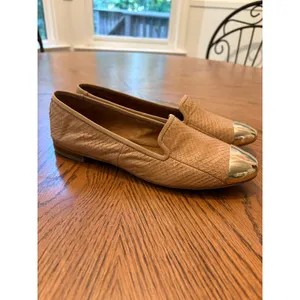 Sam Edelman Aster Loafers Womens 7.5M Tan Snakeskin Gold Cap Toe Flats thumbnail 2