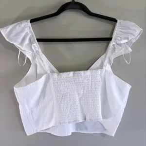 A New Day White Ruffle Cottagecore Romantic Crop Top XL Cotton‎ Rayon V-Neck thumbnail 3
