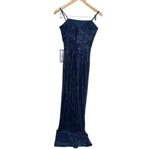 Emerald Sundae Navy Blue Sequin Column Gown Formal Dress Side Slit Size M NEW thumbnail 3